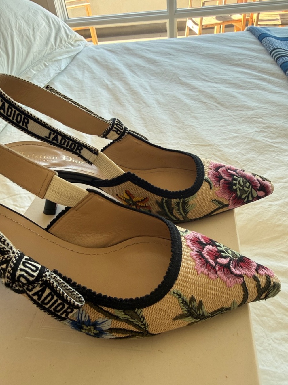 Dior Embroidered Floral Slingback Pumps in Beige, Pink and Green - Picture 7 of 11